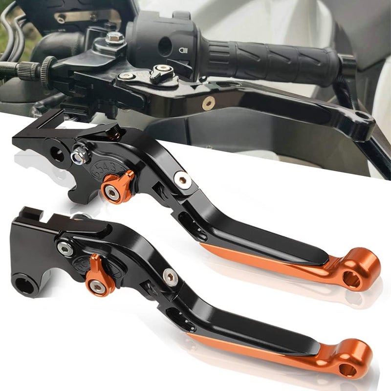FREAXLL 790 Adv Motocycle Brake Clutch Levers Set Foldable CNC Brake Levers Extendable for 790 Adventure/R/S 2019 - Black/Orange - Image 1